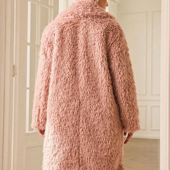 Pink Casual Women's Faux Shearling Crisp Collar Mid-Length Jacket - Picture 2 of 8